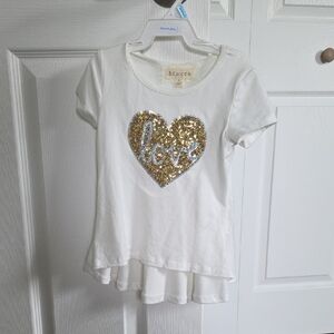 Btween Kids 3T White and Gold Short Sleeve Tee with Heart Design